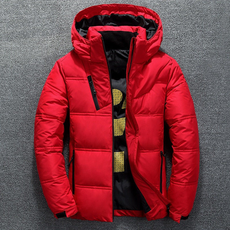 Winter Warm Men Jacket Coat Casual Autumn Stand Collar Puffer Thick Hat White Duck Parka Male Men Winter Down Jacket With Hood - Executive-Skincare