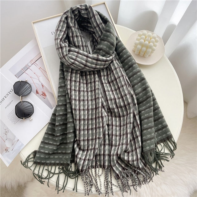 Luxury Plaid Scarf Winter Warm Cashmere Women Long Pashmina Foulard Female Scarves Lady Tassel Shawl Wraps 2022 Design New - Executive-Skincare