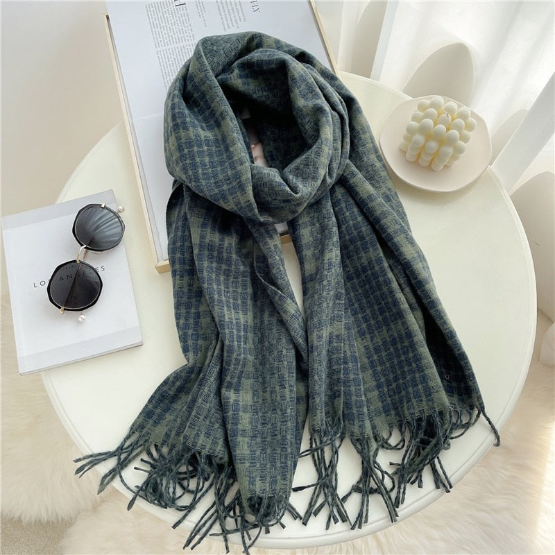 Luxury Plaid Scarf Winter Warm Cashmere Women Long Pashmina Foulard Female Scarves Lady Tassel Shawl Wraps 2022 Design New - Executive-Skincare