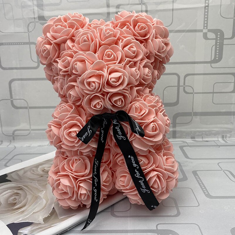 25cm Rose Flower Teddy Bear Toys Stuffed Animals Love Doll For Children Wedding Christmas Decorations Birthday Valentines Gift - Executive-Skincare