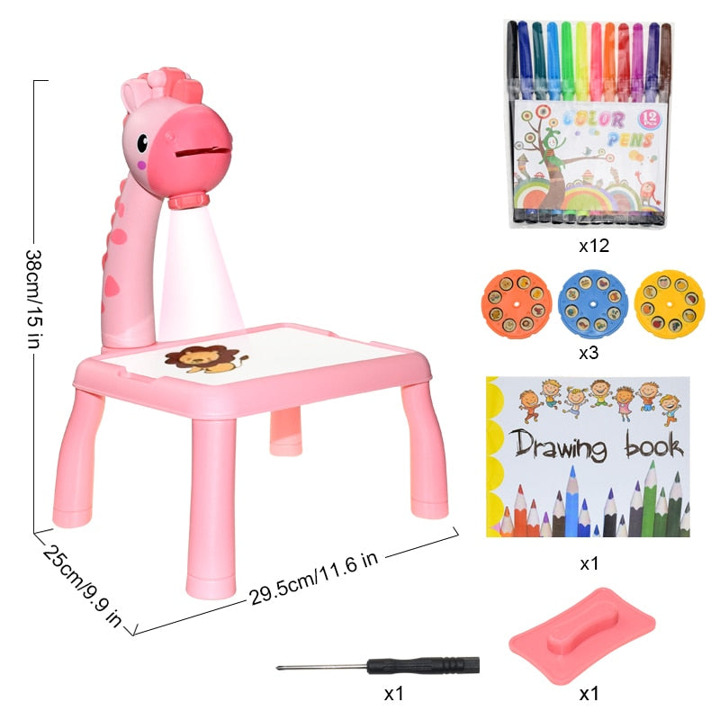 Children Led Projector Art Drawing Table Toys Kids Painting Board Desk Arts Crafts Educational Learning Paint Tools Toy for Girl - Executive-Skincare