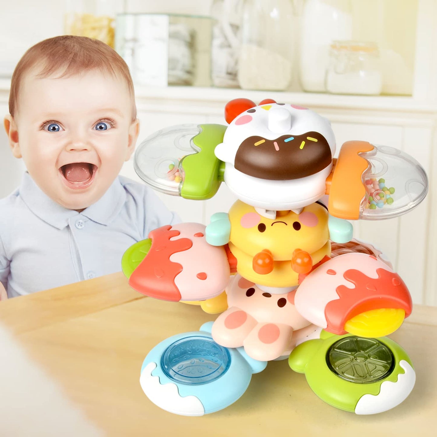 Suction Cups Spinning Top Toy For Baby Infant Insect Gyro Relief Stress Educational Toys Suction Rotating Rattle Sets Bath Toys - Executive-Skincare