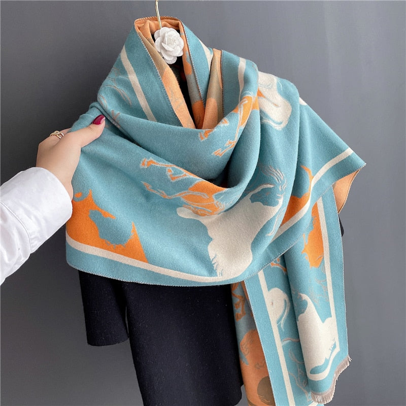 Fashion Winter Warm Cashmere Shawl Scarf for Women Design Neckerchief Pashmina Head Scarves Wrap Femal Poncho Echarpe Bandana - Executive-Skincare