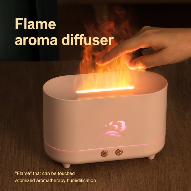 Essential Oil Diffuser Simulation Flame Ultrasonic Humidifier Home Office Air Freshener Fragrance - Executive-Skincare