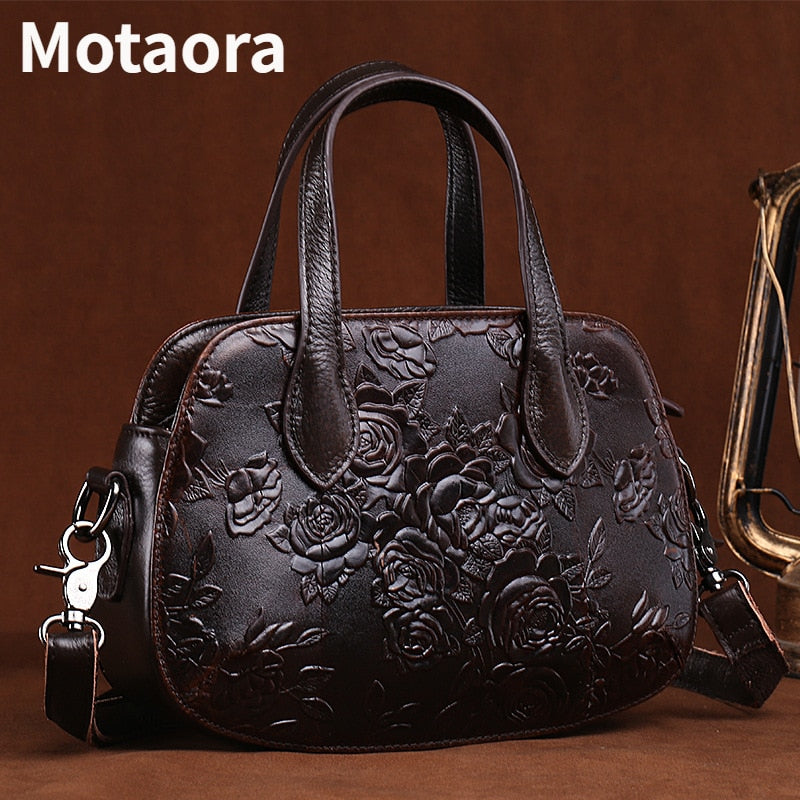 MOTAORA Retro Small Women Messenger Shoulder Bags For Ladies Genuine Leather Top Handle Handbag Embossing Purses And Handbags - Executive-Skincare