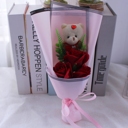 Promotion  3 colors Doll Teddy Bear with Soap Flower Gift Box Valentine child Gift Wedding Decoration Gifts - Executive-Skincare