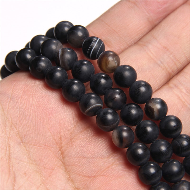 6 8 10 MM  Matte Natural Stone Beads Polished Blue Stripes Agates Stone Beads Diy Spacer loose Beads for Jewelry Making bracelet - Executive-Skincare