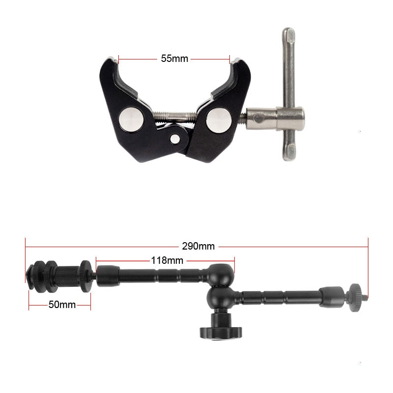 11 Inch Adjustable Friction Articulating Magic Arm + Super Clamp for SLR LCD Monitor LED Flash Light Camera Accessories - Executive-Skincare