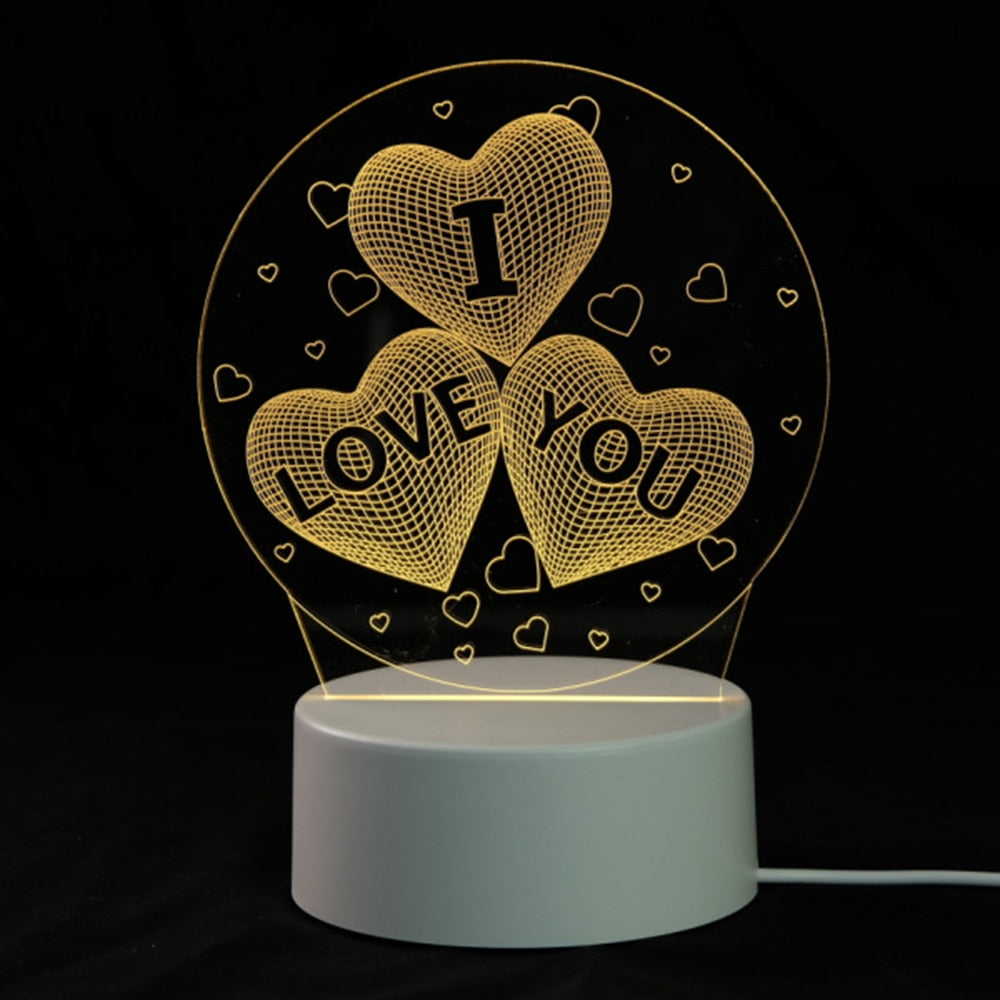 3D LOVE HEART Night Light Cartoon Led Night Lamp Table Bedside Lamp Romantic Heart Bear Light Valentine&#39;s Day Party Decoration - Executive-Skincare