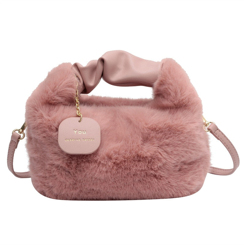 Women Faux Fur Handbags Zipper Small Lady Shoulder Crossbody Bag Casual Tote Half-Moon Hobos Winder - Executive-Skincare