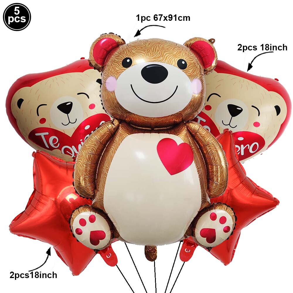 5pcs Love Bear Balloon include Big Bear Balloon and Mini Bear Balloon Birthday Valentines Party Wedding Decoration Bear Balloon - Executive-Skincare