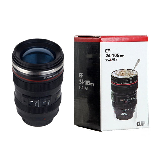 Stainless Steel Camera EF24-105mm Coffee Lens Mug White Black Coffee Mugs Creative Gift Coffee Cups canecas tazas vaso caf - Executive-Skincare