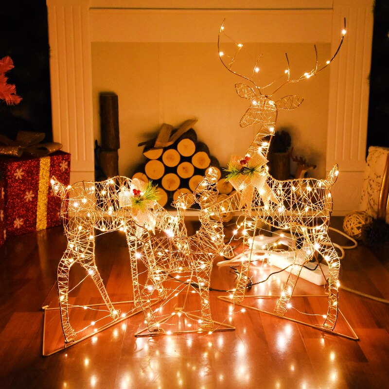 Creative Ornaments Christmas Decoration Glowing Christmas Deer Christmas Tree Ornaments Reindeer Family New Year Decoration - Executive-Skincare