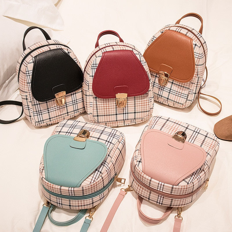 Mini Backpack Crossbody Bag For Teenage Girl Plaid Women Shoulder Phone Purse Korean Style New Trendy Female 2023 - Executive-Skincare