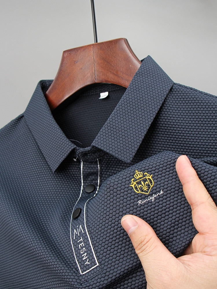 High end breathable smooth T-shirt short sleeve men&#39;s Lapel top 2022 summer exquisite embroidery polo shirt trend men&#39;s clothing - Executive-Skincare