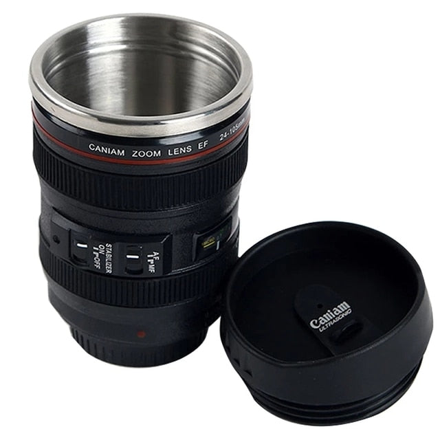 Stainless Steel Camera EF24-105mm Coffee Lens Mug White Black Coffee Mugs Creative Gift Coffee Cups canecas tazas vaso caf - Executive-Skincare