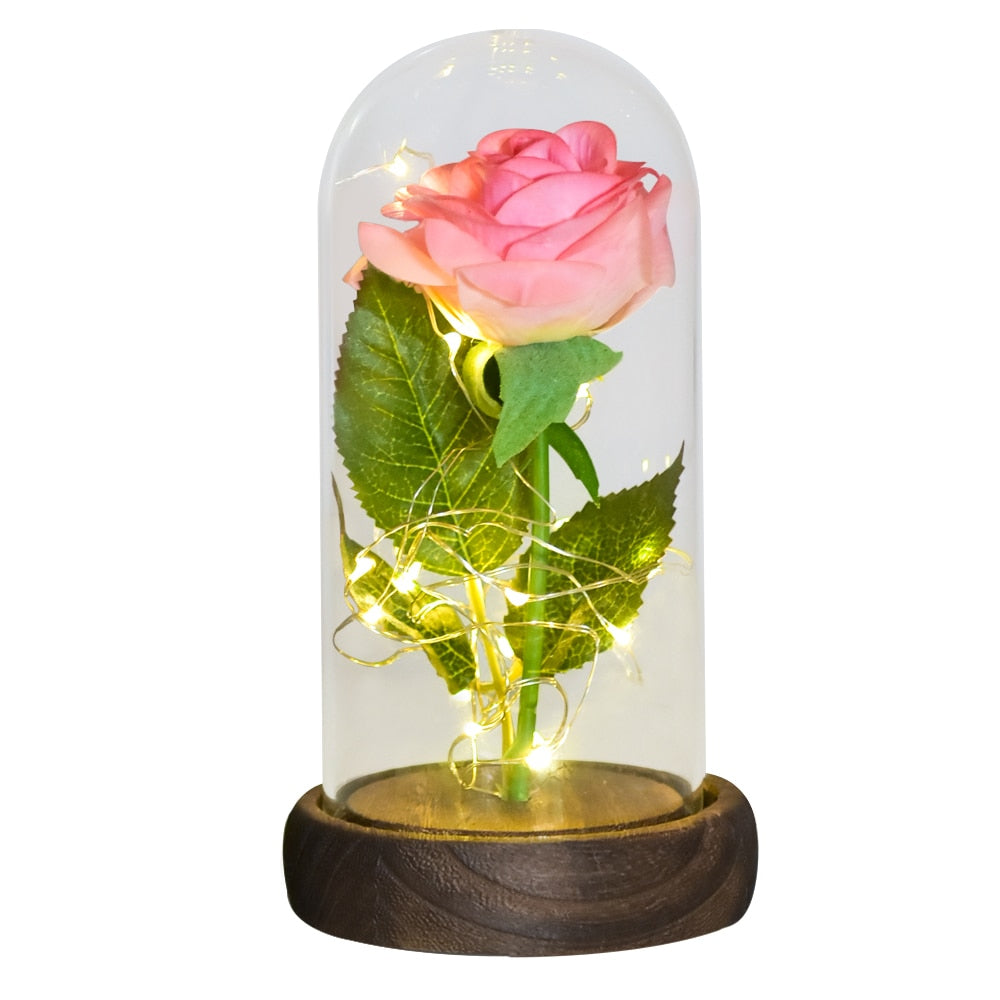 Christmas Gift Beauty and The Beast Preserved Roses In Glass Galaxy Rose Flower LED Light Artificial Flower Gift for Women Girls - Executive-Skincare