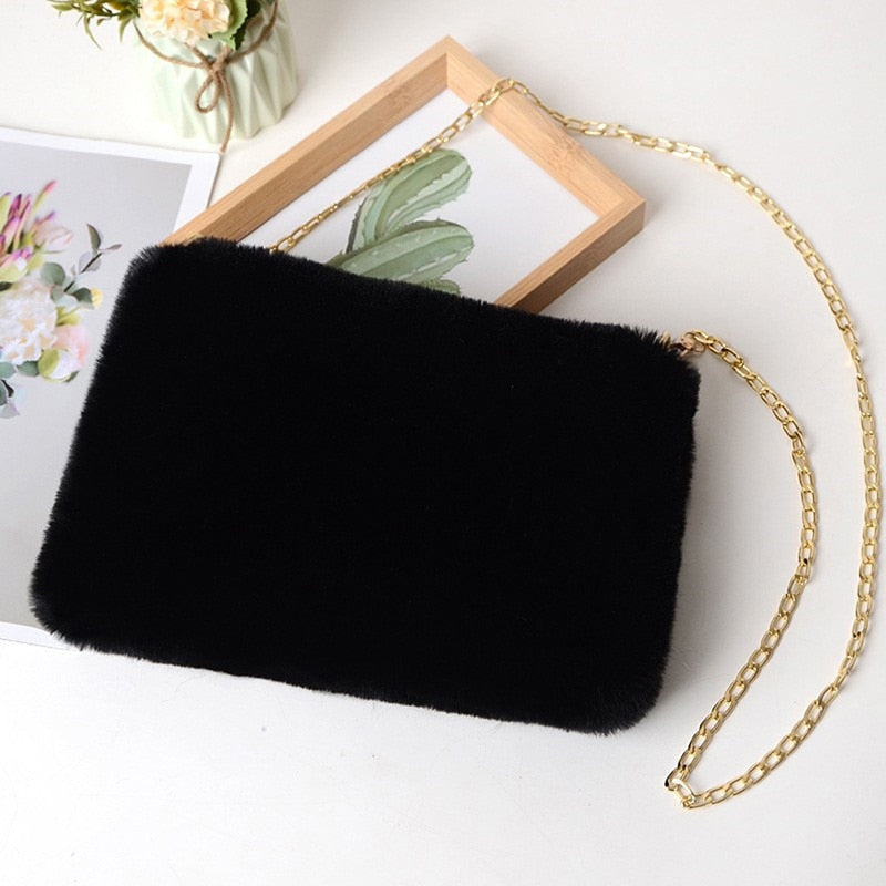 New Lady Girl Pretty Cute Faux Rabbit Fur Handbag Shoulder Messenger Bag Tote Fashion Women Long Fur Grass Handbag Messenger Bag - Executive-Skincare