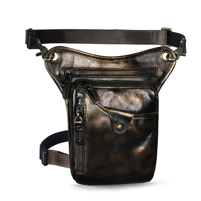 Genuine Real Leather Men Design Casual Messenger Crossbody Sling Bag Fashion Waist Belt Pack Leg Drop Bag Phone Pouch 211-5 - Executive-Skincare