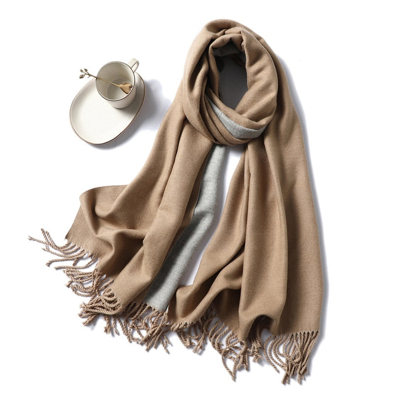 Winter Cashmere Scarf Women Thick Warm Shawls Wraps Lady Solid Scarves Fashion Tassels Pashmina Blanket Quality Foulard 2022 New - Executive-Skincare