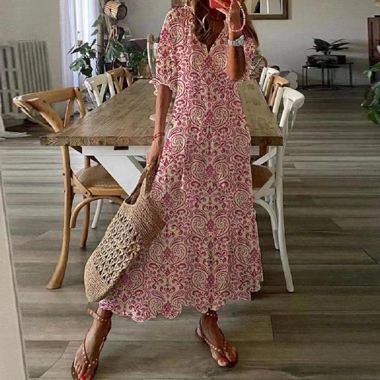 White Maxi Summer Dress Elegant Short Sleeve Hollow Out Bohemian Dresses for Women Loose Fit V Neck Loose Sundress Vestidos - Executive-Skincare