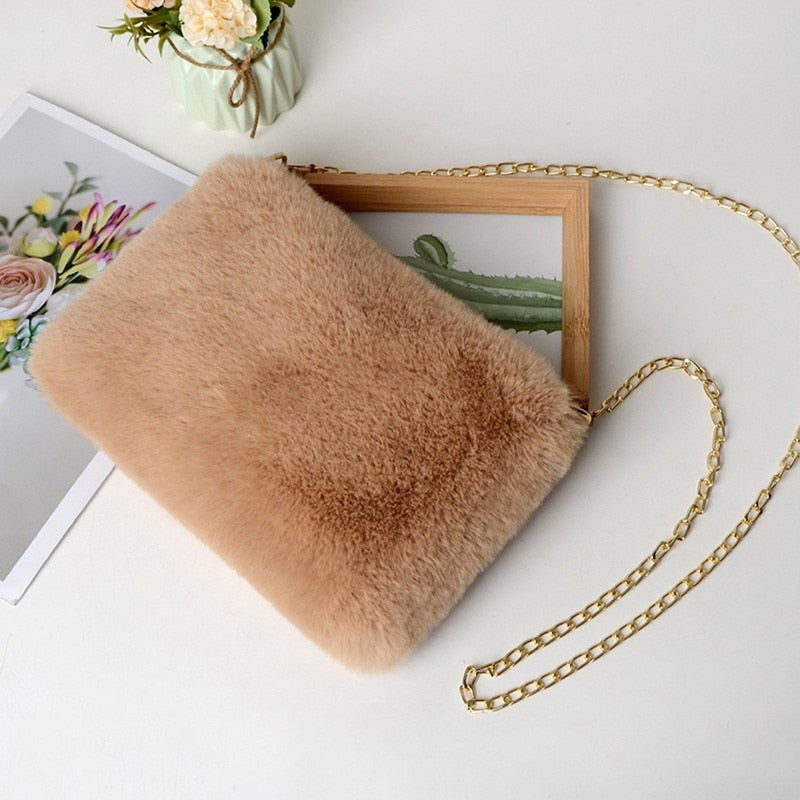 New Lady Girl Pretty Cute Faux Rabbit Fur Handbag Shoulder Messenger Bag Tote Fashion Women Long Fur Grass Handbag Messenger Bag - Executive-Skincare