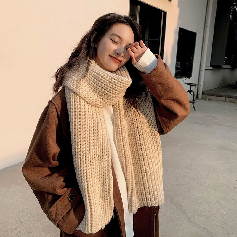 2020 Fashion Women Knitted Scarf Winter Warm Thick Long Handmade Wool Scarves Korean Sweet Solid Color Soft Scarfs Mujer Femme - Executive-Skincare