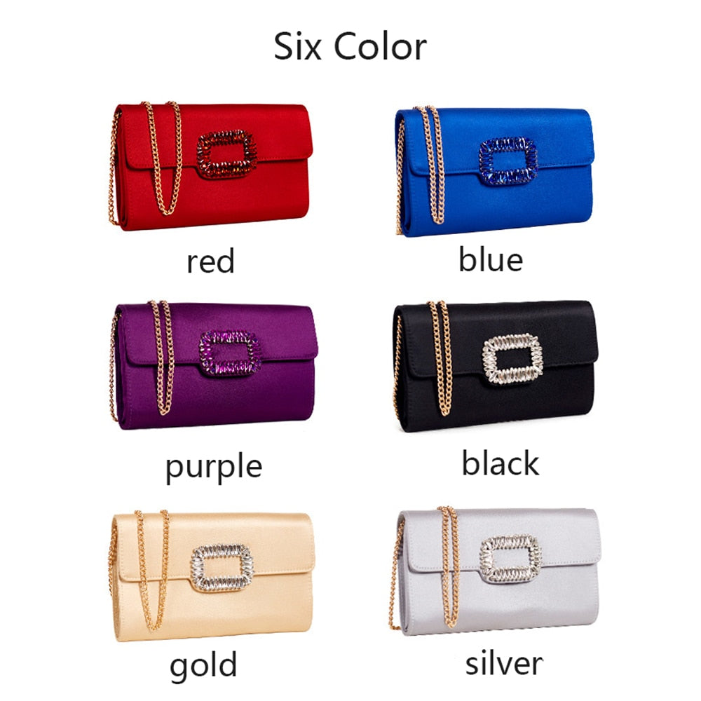 Satin Polyester Evening Clutches And Purse Women Vintage High Quality Rhinestone Box Bag Clutch With Chain Party Shoulder Bags - Executive-Skincare