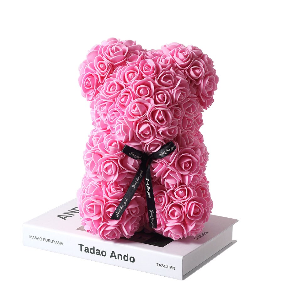 Drop shipping Valentines Day Gift 25cm Red Bear Rose and Rose Teddy Dog Flower Artificial Deco Christmas Gift Mother &#39;s gift - Executive-Skincare