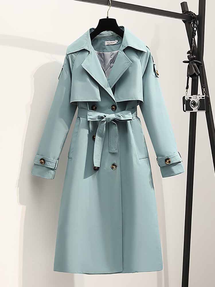 Heliar Women Long Trench Coat Fashion Windproof Coat Double Breasted Trench Coats Green Belt Windbreaker Winter - Executive-Skincare