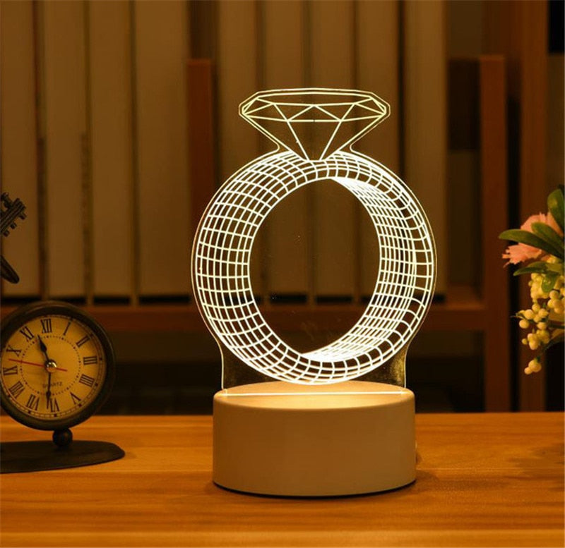 Romantic Love 3D Acrylic Led Lamp for Home Children&#39;s Night Light Table Lamp Birthday Party Decor Valentine&#39;s Day Bedside Lamp - Executive-Skincare