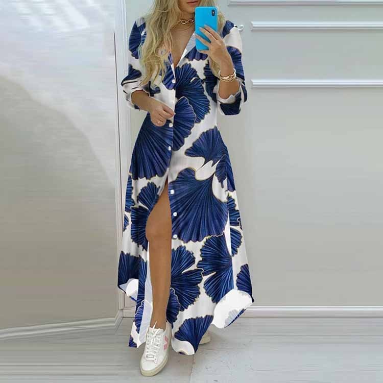 2022 New Long Shirt Dress Women Single Breasted Button Lapel Long Sleeve Dress Spring Summer Letter Print Oversized Robe Dresses - Executive-Skincare