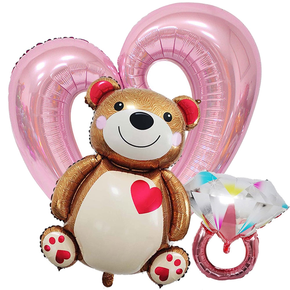 Valentine Day Balloons Huge Love-Bear Balloon 40inch Rose Gold Heart Shaped Balloons for Girl Birthday Party Wedding Decorations - Executive-Skincare