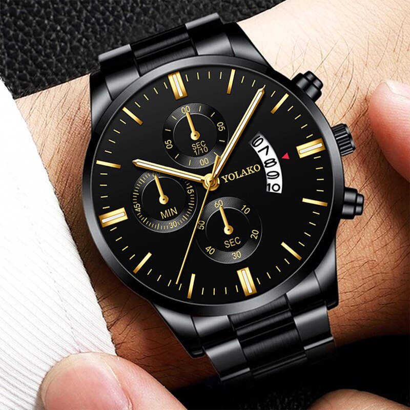 reloj hombre Fashion Men Stainless Steel Watch Luxury Calendar Quartz Wristwatch Business Watches Man Clock relogio masculino - Executive-Skincare