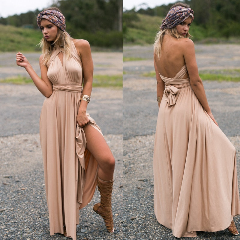 Formal Dress Women Elegant Evening Long Deep V Halter Dress Convertible Multi Way Wrap Maxi Grecian Dresses Wedding Party Dress - Executive-Skincare