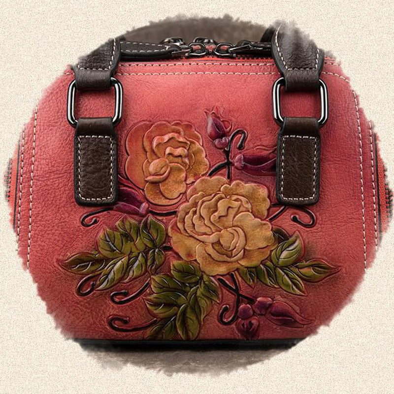 MOTAORA High Quality Retro Women Shoulder Bag For Ladies Messenger Bags Floral Embossed Woman Genuine Leather Handbag 2022 New - Executive-Skincare