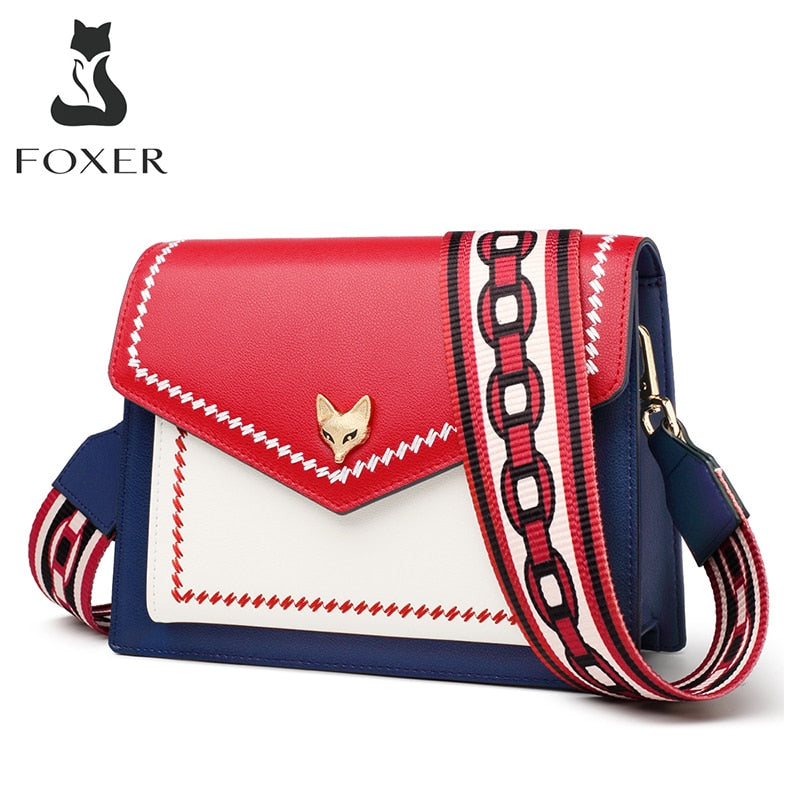 FOXER Brand Women Messenger Crossbody Bag Lady Colorful Panelled Flap Designer Shoulder Bag Small Split Leather Purse for Female - Executive-Skincare