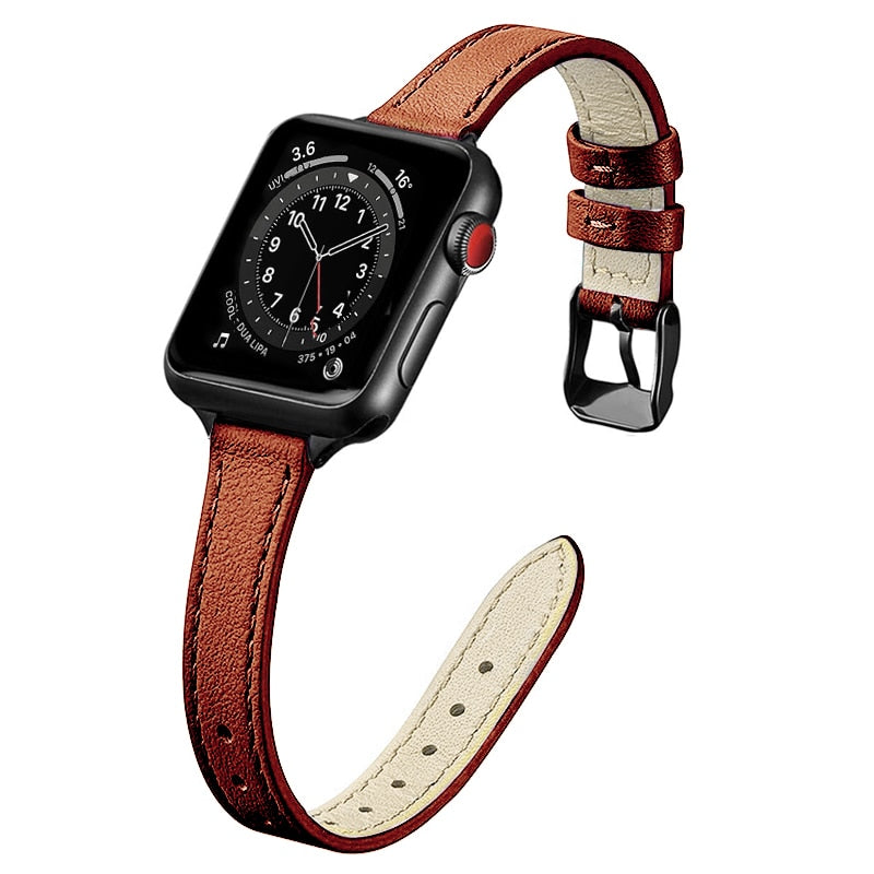 Slim Leather Strap for Apple watch band 44mm 40mm 38mm 42mm Soft Wrsit Belt bracelet for iWatch series 3 SE 5 4 6 watchband - Executive-Skincare