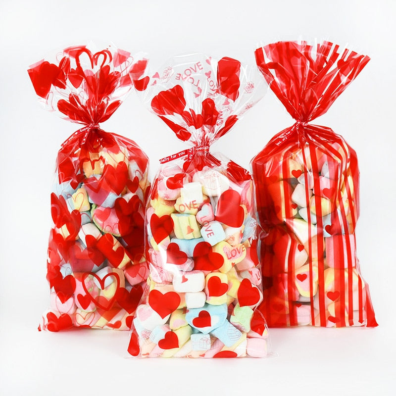 60pcs/lot Red Heart Love Design Candy Bag Plastic Transparent Cellophone Gift Bags For Valentine&#39;s Day Wedding Party Decoration - Executive-Skincare