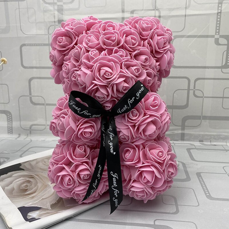 25cm Rose Flower Teddy Bear Toys Stuffed Animals Love Doll For Children Wedding Christmas Decorations Birthday Valentines Gift - Executive-Skincare