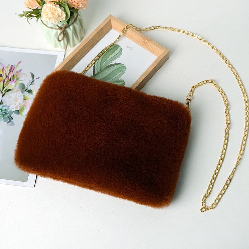 New Lady Girl Pretty Cute Faux Rabbit Fur Handbag Shoulder Messenger Bag Tote Fashion Women Long Fur Grass Handbag Messenger Bag - Executive-Skincare