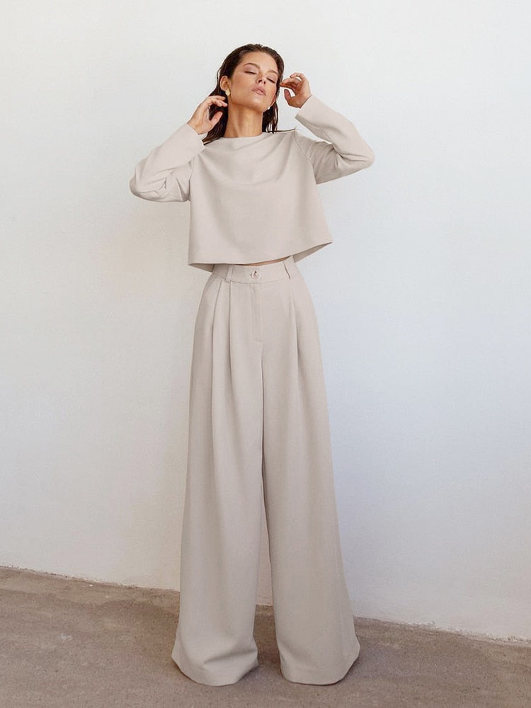 Mnealways18 Classic Wide Pants Floor-Length Pleated Loose Women Trousers Spring Wide Leg Pants Vintage Female Palazzo Pants 2022 - Executive-Skincare