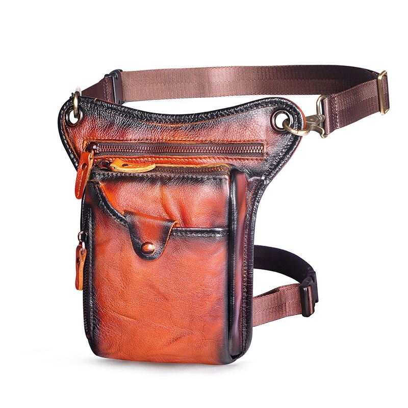 Genuine Real Leather Men Design Casual Messenger Crossbody Sling Bag Fashion Waist Belt Pack Leg Drop Bag Phone Pouch 211-5 - Executive-Skincare