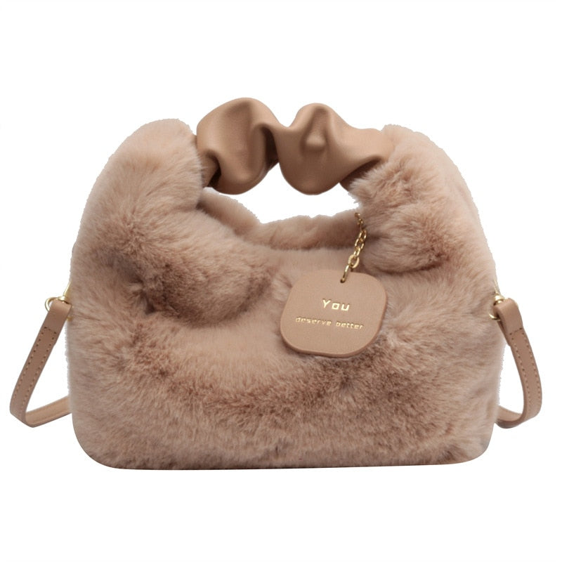 Women Faux Fur Handbags Zipper Small Lady Shoulder Crossbody Bag Casual Tote Half-Moon Hobos Winder - Executive-Skincare