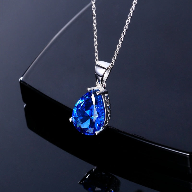 Nasiya Women&#39;s Fashion Necklaces Pendants Aquamarine Blue Sapphire Water Drop Gemstone Party Wedding Jewelry Gift - Executive-Skincare