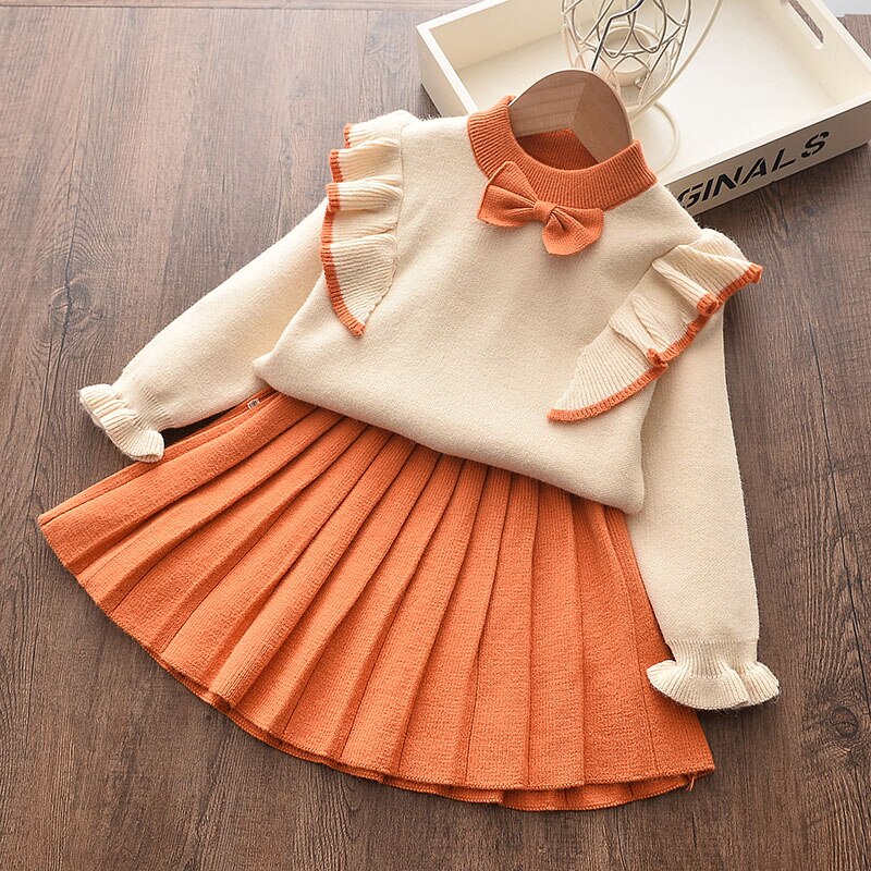 2022 New Girl Sweater Clothes Children Winter Dress Bow Doll Collar Clothes Coat Casual Dress Sweater Christmas Girls Suits - Executive-Skincare