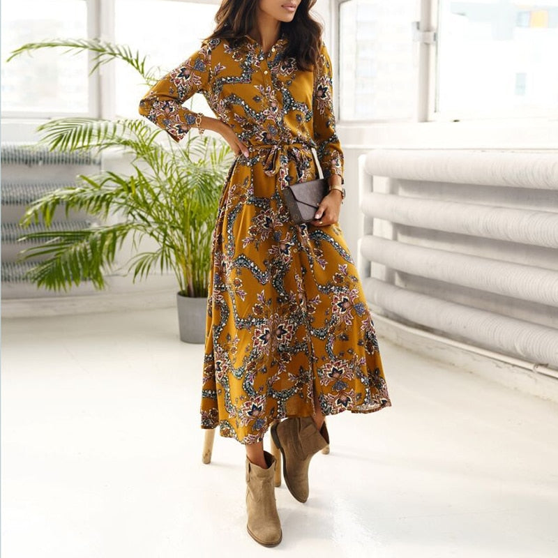 2022 Y2K Spring Autumn Women&#39;s Elegant Dress Fashion V-Neck Polka Dot Print Three-Quarter Sleeve Lace-Up Slit Midi Dress Vestido - Executive-Skincare