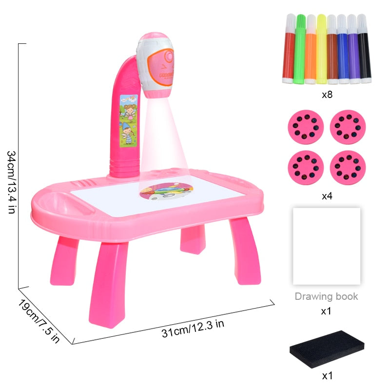 Children Led Projector Art Drawing Table Toys Kids Painting Board Desk Arts Crafts Educational Learning Paint Tools Toy for Girl - Executive-Skincare