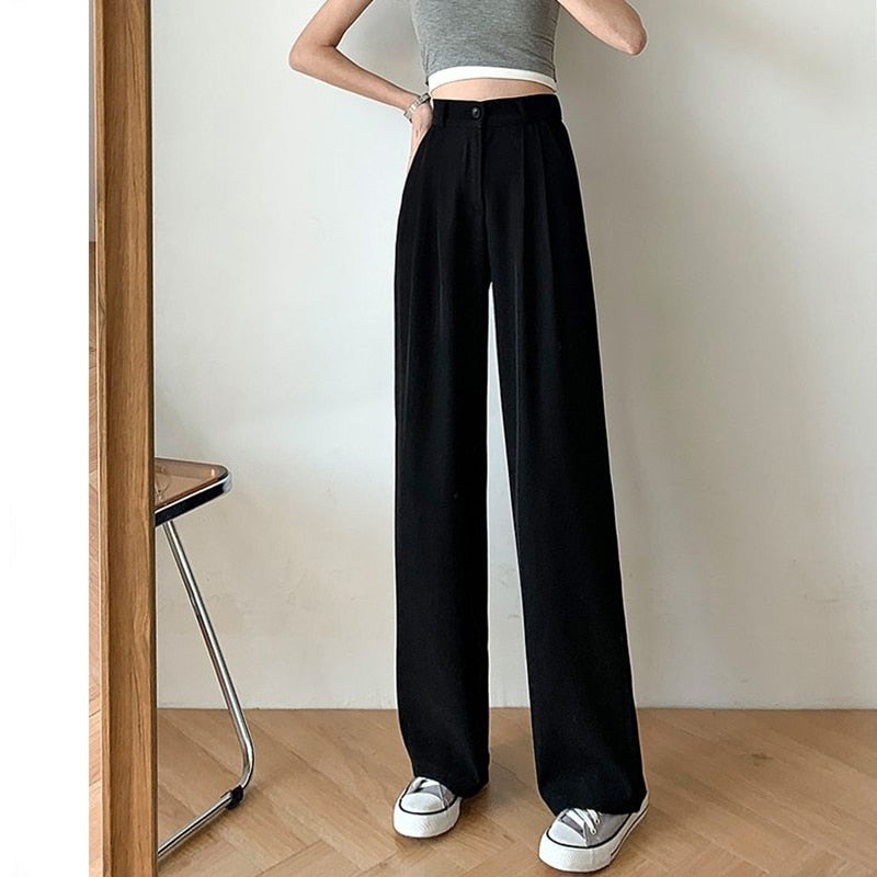 Lucyever Autumn Winter Women&#39;s Wide Leg Pants Loose High Waist Casual Trousers Woman Korean Style Solid Office Straight Pants - Executive Quality Store