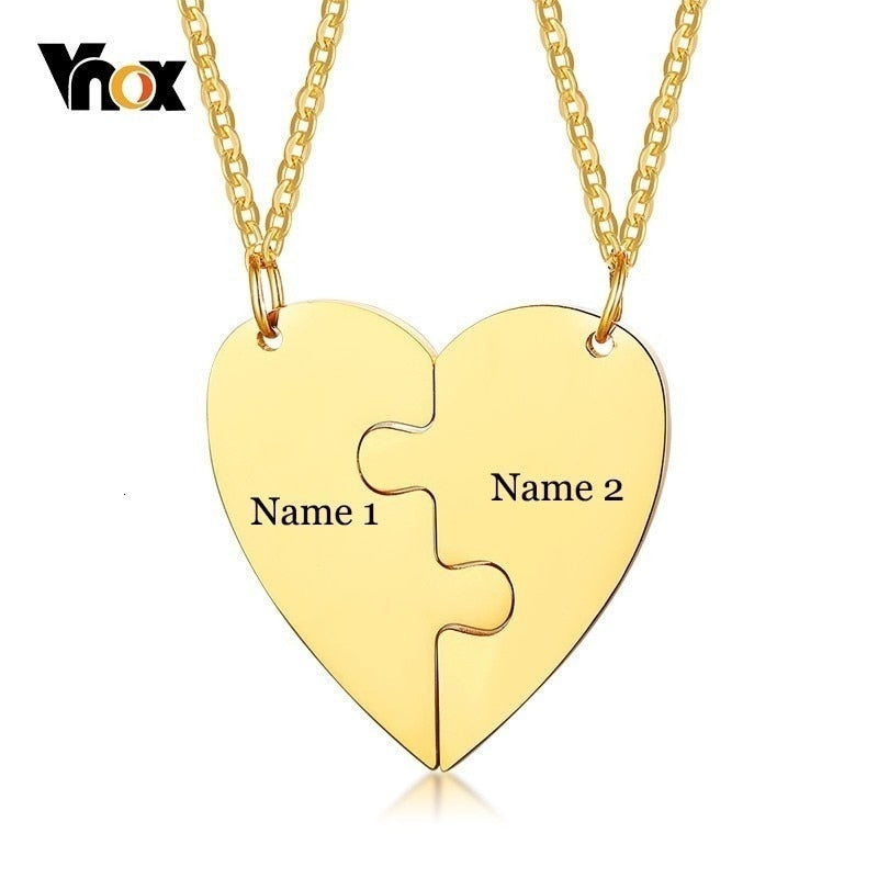 Vnox 2 Best Friends Heart Couple Necklaces Free Custom Engraving Name Love Gifts for Friendship Accessory - Executive-Skincare